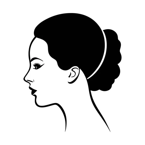 Cabeza Mujer Silhoutte Hermosa Cara Cabello Icono Moda — Vector de stock