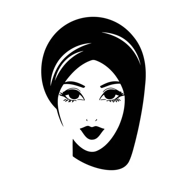 Mujer Hijab Head Silhoutte Hermosa Cara Cabello Icono Moda — Vector de stock