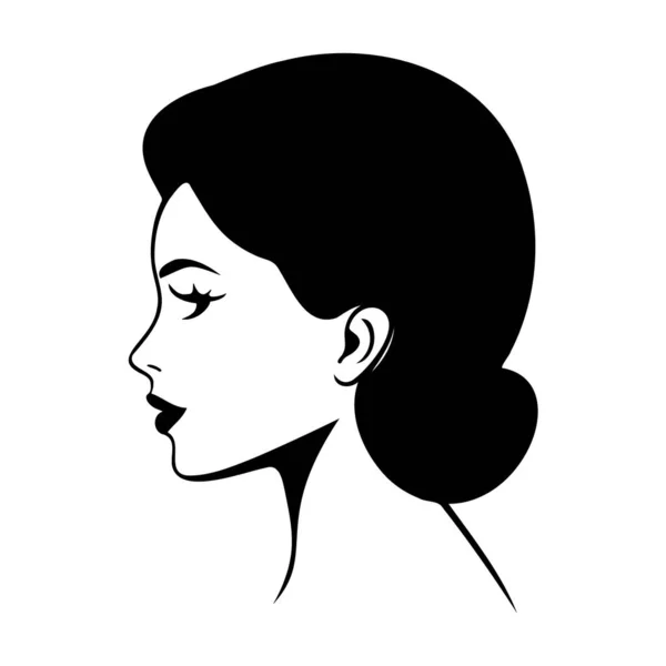 Kadın Baş Silueti Güzel Yüz Saçlar Moda Ikonu — Stok Vektör