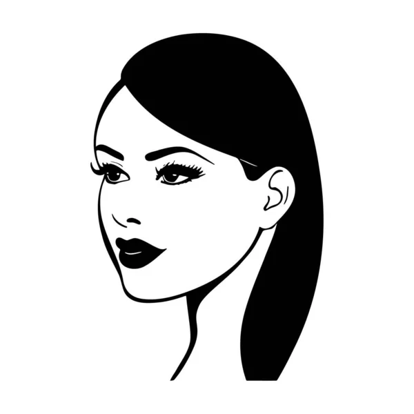 Kadın Baş Silueti Güzel Yüz Saçlar Moda Ikonu — Stok Vektör