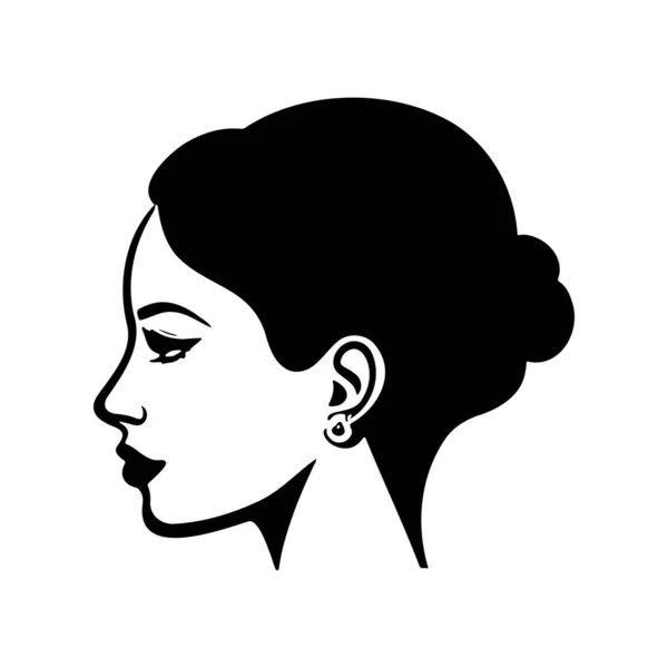 Cabeza Mujer Silhoutte Hermosa Cara Cabello Icono Moda — Vector de stock