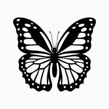 Kelebek silueti. Beyaz arkaplanda tek renkli vektör çizimi.