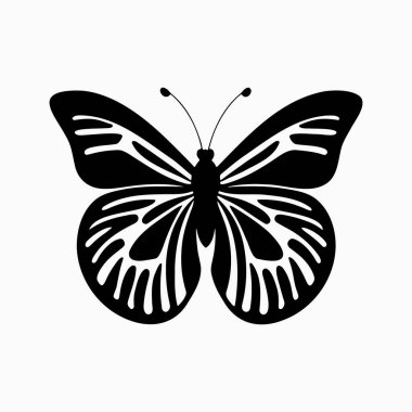 Kelebek silueti. Beyaz arkaplanda tek renkli vektör çizimi.