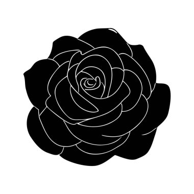 Beyaz arkaplandaki gül çiçeği silueti logosu, vektör simgesi