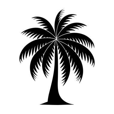 Beyaz arkaplanda izole edilmiş palmiye ağacı silueti logosu, vektör simgesi