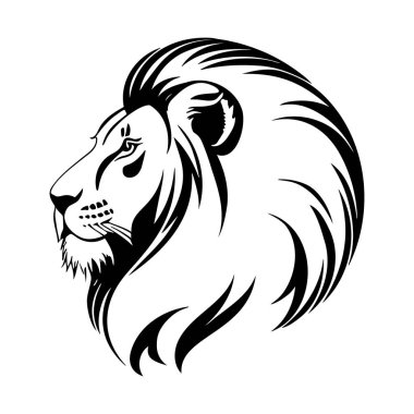 Beyaz arkaplan ve vektör simgesinde aslan başı silueti logosu izole edildi