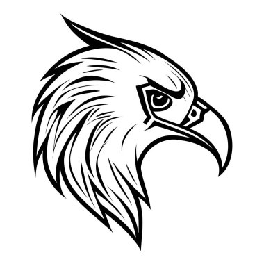 Kartal başlı siyah-beyaz vektör ikonu. Logo, amblem veya rozet tasarımı için şablon