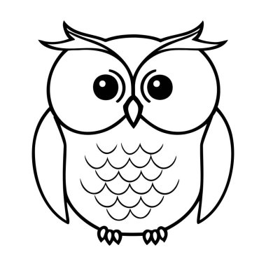 Baykuş başlı siyah-beyaz vektör ikonu. Logo, amblem veya rozet tasarımı için şablon