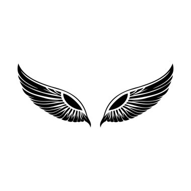 Kanatlar siyah ve beyaz vektör ikonu. Logo, amblem veya rozet tasarımı için şablon