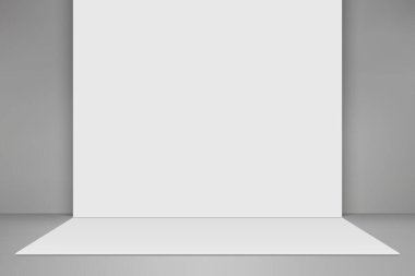 Sahne ışıklarıyla boş bir stüdyo odası. Görüntü veya tasarım ürünü için şablon