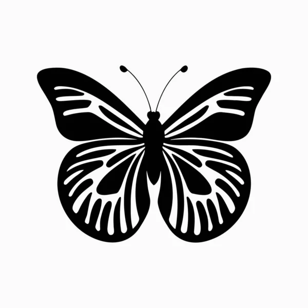 Kelebek Silueti Beyaz Arkaplanda Tek Renkli Vektör Çizimi — Stok Vektör