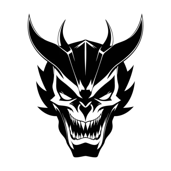 Tête Diable Icône Vectorielle Noir Blanc Modèle Logo Emblème Badge — Image vectorielle