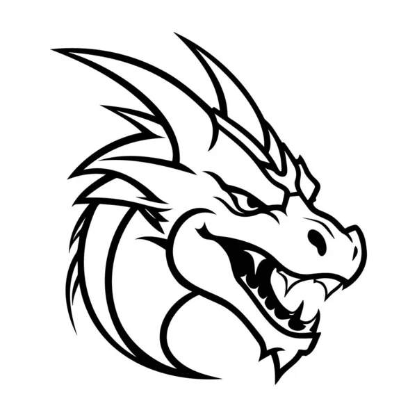 Tête Dragon Icône Vectorielle Noir Blanc Modèle Logo Emblème Badge — Image vectorielle