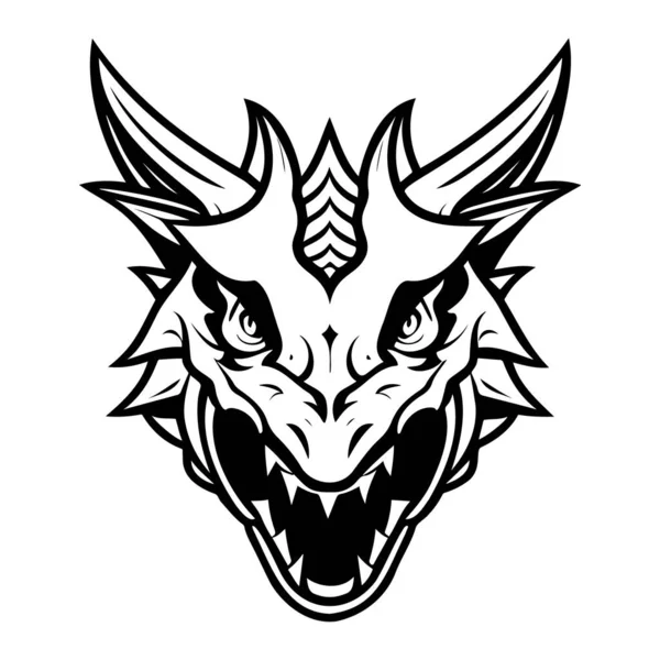Черно Белый Векторный Значок Головы Дракона Шаблон Логотипа Эмблемы Значка — стоковый вектор