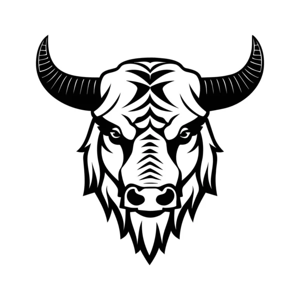 Черно Белый Векторный Значок Головы Быка Шаблон Логотипа Эмблемы Значка — стоковый вектор