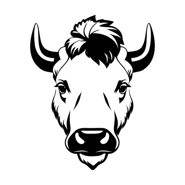 Tête Taureau Icône Vectorielle Noir Blanc Modèle Logo Emblème Badge — Image vectorielle