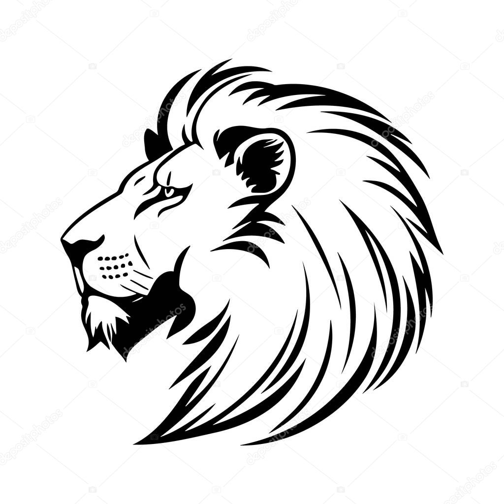 Lion head profile silhouette logo isolated on white background, vector icon