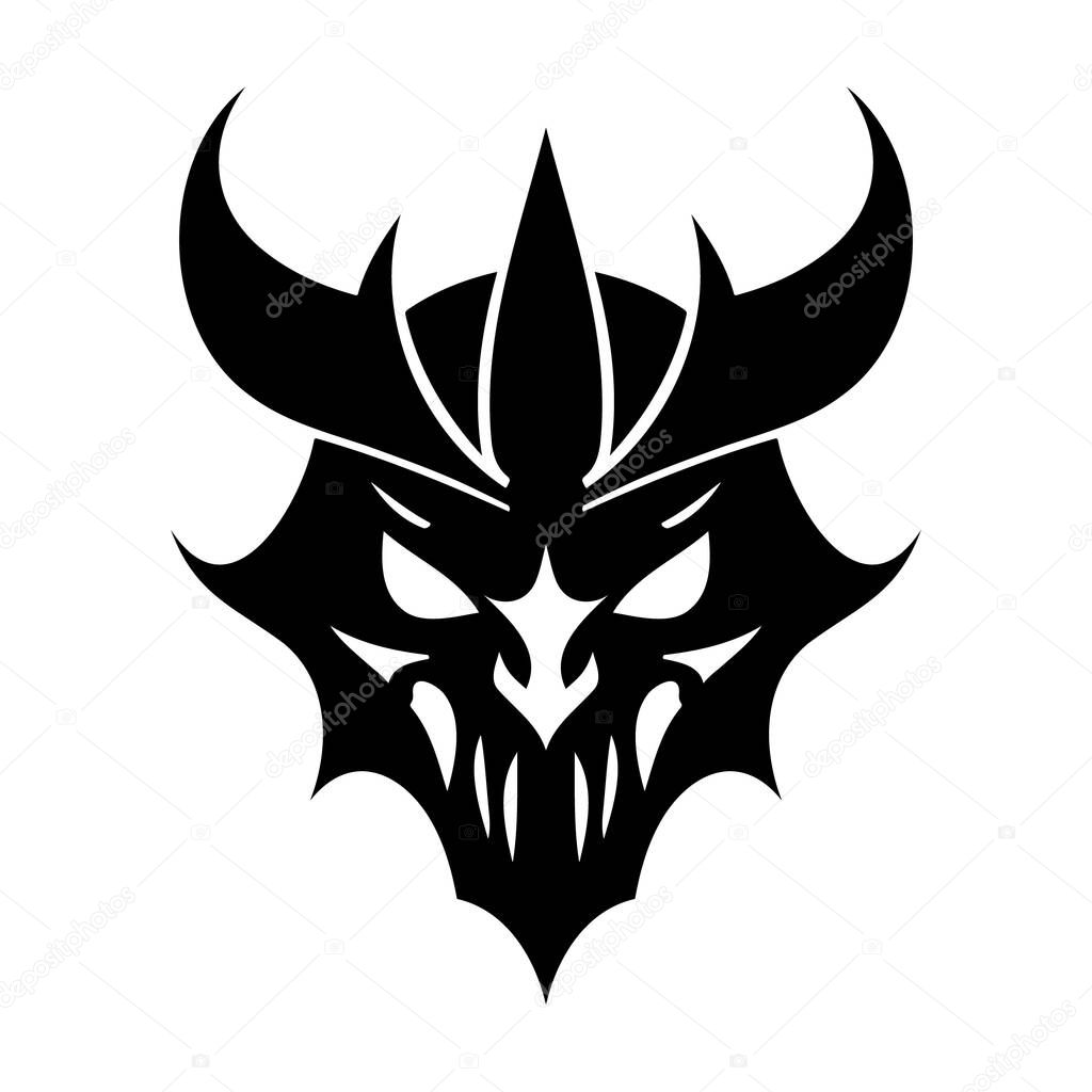 Devil head black and white vector icon. Template for logo, emblem or badge design