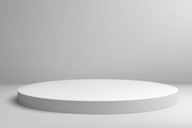 Gösteri odası arka planında 3D gerçekçi boş sahne. Ürün sunumu modeli