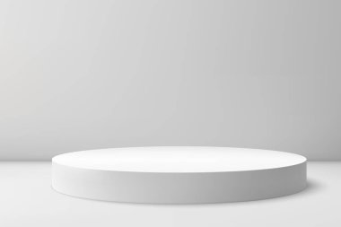 Gösteri odası arka planında 3D gerçekçi boş sahne. Ürün sunumu modeli