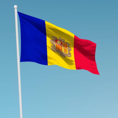 Bayrak direğinde Andorra bayrağı sallıyor. Bağımsızlık Günü poster tasarımı için şablon