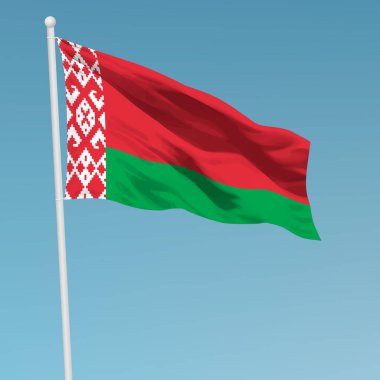 Bayrak direğinde Belarus bayrağı sallıyor. Bağımsızlık Günü poster tasarımı için şablon