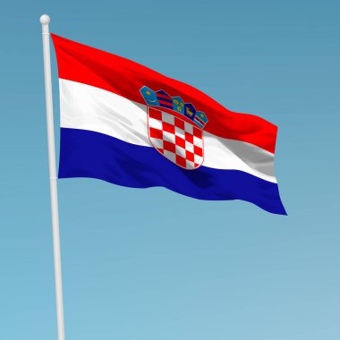 Bayrak direğinde Hırvatistan bayrağı sallıyor. Bağımsızlık Günü poster tasarımı için şablon
