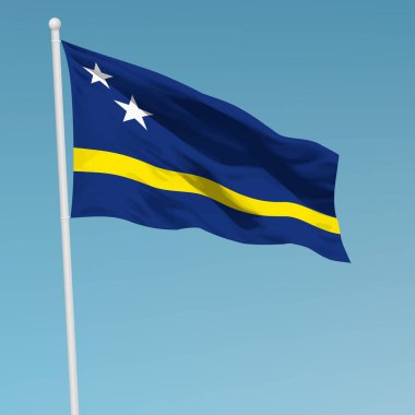 Bayrak direğinde Curacao bayrağı sallıyor. Bağımsızlık Günü poster tasarımı için şablon