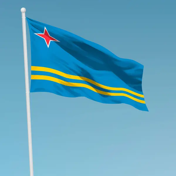 Ondeando Bandera Aruba Asta Bandera Plantilla Para Diseño Póster Día — Vector de stock
