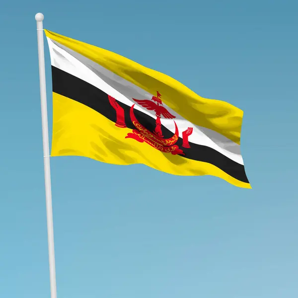 Viftar Med Bruneis Flagga Flaggstången Mall För Oberoende Dag Affisch — Stock vektor