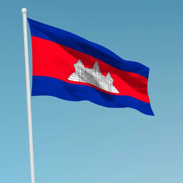 旗竿にカンボジアの旗を振る 独立記念日ポスターデザインのテンプレート — ストックベクタ