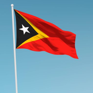 Doğu Timor bayrağı bayrak direği üzerinde sallayarak. Bağımsızlık günü afiş tasarımı için şablon