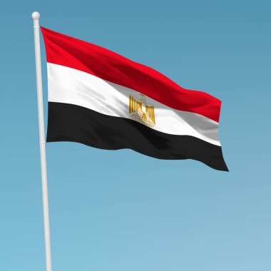 Bayrak direğinde Mısır bayrağı sallıyor. Bağımsızlık Günü poster tasarımı için şablon