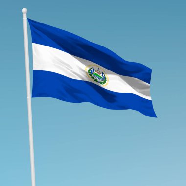 Bayrak direği El Salvador bayrağı sallayarak. Bağımsızlık günü afiş tasarımı için şablon