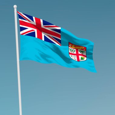 Fiji bayrağı bayrak direğinde sallanıyor. Bağımsızlık Günü poster tasarımı için şablon