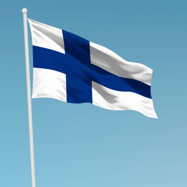 Bayrak direğinde Finlandiya bayrağı sallamak. Bağımsızlık Günü poster tasarımı için şablon