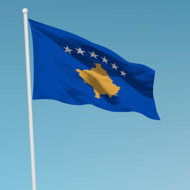 Bayrak direğinde Kosova bayrağı sallıyor. Bağımsızlık Günü poster tasarımı için şablon