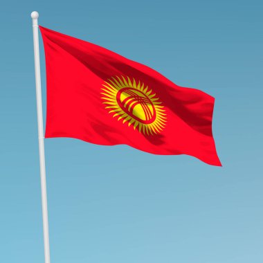 Bayrak direğinde Kırgızistan bayrağı sallıyor. Bağımsızlık Günü poster tasarımı için şablon