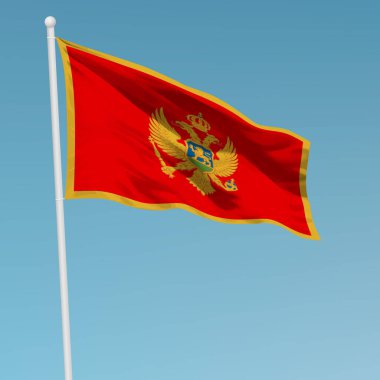 Karadağ bayrağını bayrak direğinde sallıyor. Bağımsızlık Günü poster tasarımı için şablon