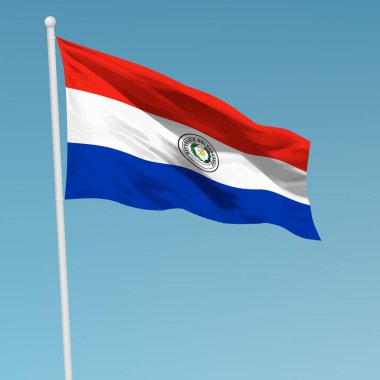 Bayrak direği Paraguay bayrağı sallayarak. Bağımsızlık günü afiş tasarımı için şablon