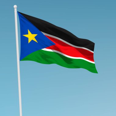 Bayrak direğinde Güney Sudan bayrağı sallıyor. Bağımsızlık Günü poster tasarımı için şablon
