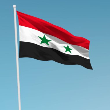 Bayrak direğinde Suriye bayrağı sallıyor. Bağımsızlık Günü poster tasarımı için şablon
