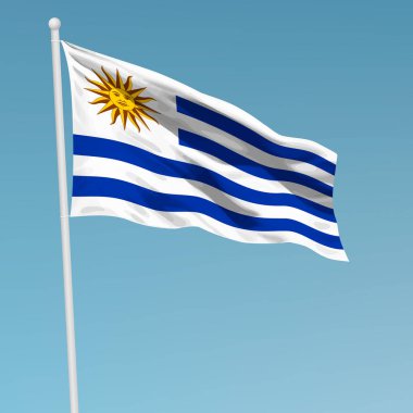 Bayrak direği Uruguay bayrağı sallayarak. Bağımsızlık günü afiş tasarımı için şablon