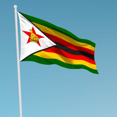 Bayrak direğinde Zimbabwe bayrağı sallıyor. Bağımsızlık Günü poster tasarımı için şablon