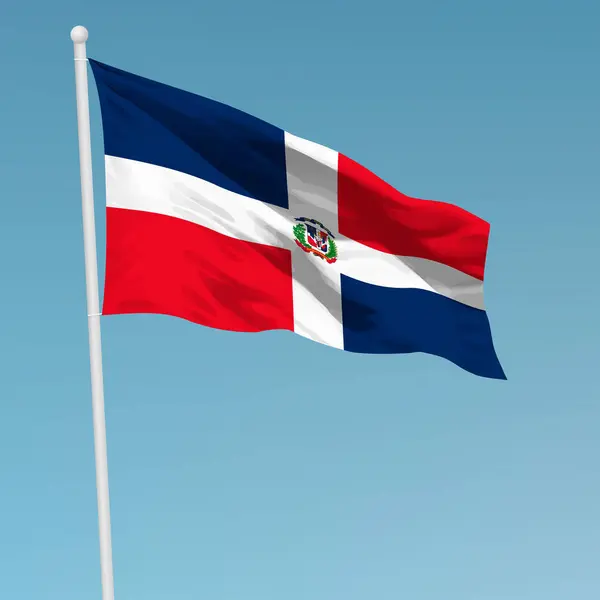 Ondeando Bandera República Dominicana Asta Bandera Plantilla Para Diseño Póster — Archivo Imágenes Vectoriales