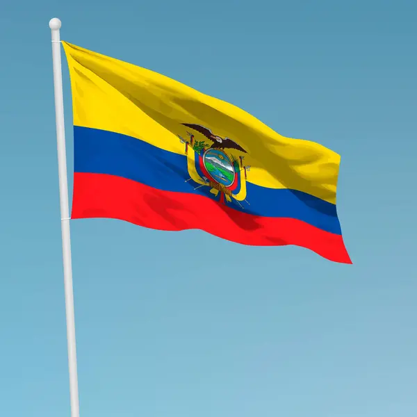 Viftande Flagga Ecuador Flaggstång Mall För Självständighetsdagen Affisch Design — Stock vektor