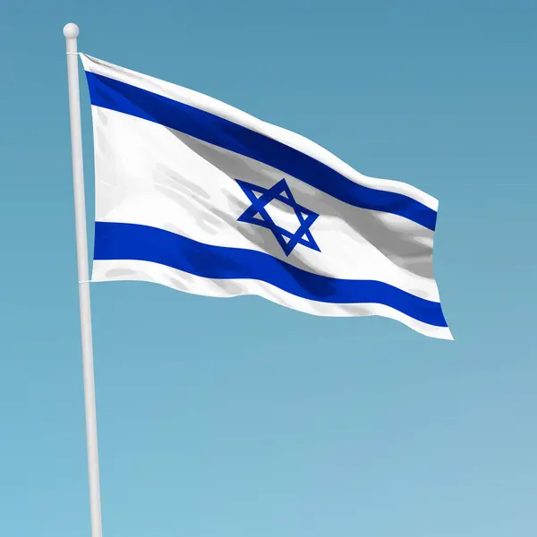 Izrael Zászlaját Lobogtatva Zászlórúdon Sablon Függetlenségi Nap Plakát Tervezés — Stock Vector