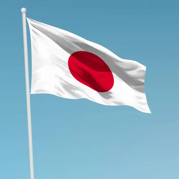 Mává Japonskou Vlajkou Stožáru Šablona Pro Design Plakátu Dne Nezávislosti — Stockový vektor