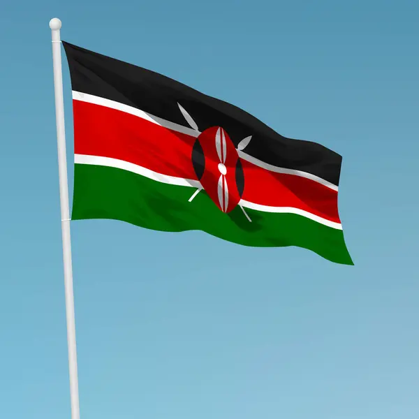 Bayrak Direğinde Kenya Bayrağı Sallıyor Bağımsızlık Günü Poster Tasarımı Için — Stok Vektör