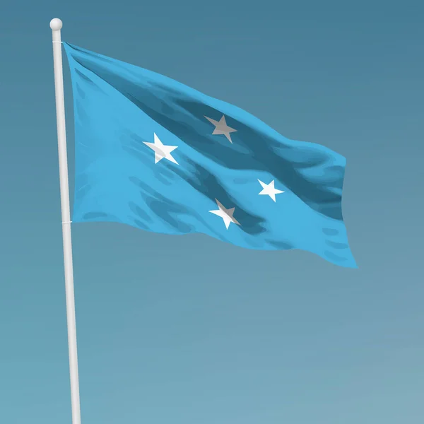 Размахивая Флагом Микронезии Флагштоке Шаблон Плаката Дню Независимости — стоковый вектор